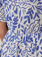 Fern Relaxed Dress - Blue & White Leaf Print