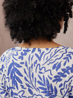 Fern Relaxed Dress - Blue & White Leaf Print