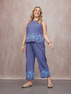 Verity Embroidered Trouser - Blue