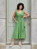 Ruth Sleeveless Tie Waist Dress - Green