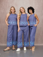 Violet Embroidered Sleeveless Top - Blue