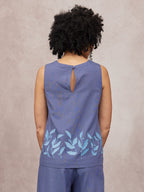 Violet Embroidered Sleeveless Top - Blue