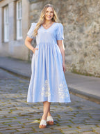 Lola Embroidered Relaxed Dress - Blue & White