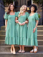Judy Square Neck Dress - Green Gingham