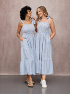 Joan Bow Strap Dress - Blue & White Stripe