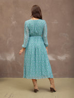 Isla Georgette Dress - Green Floral