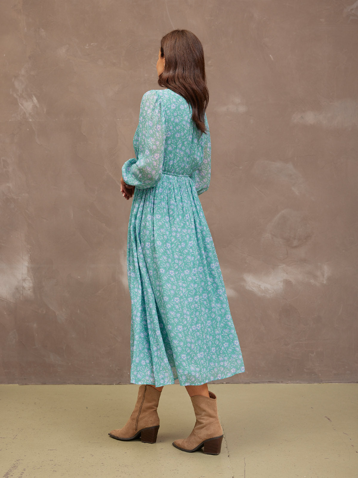 Isla Georgette Dress - Green Floral