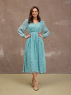 Isla Georgette Dress - Green Floral