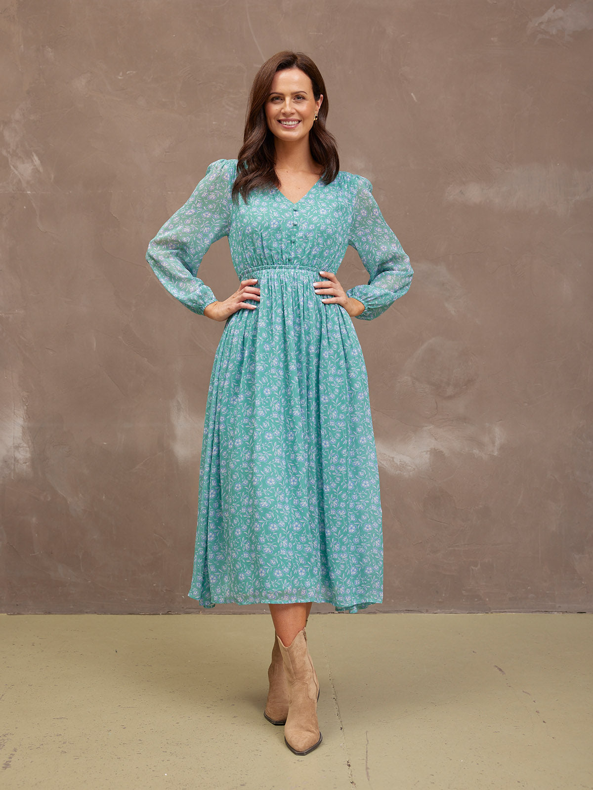 Isla Georgette Dress - Green Floral