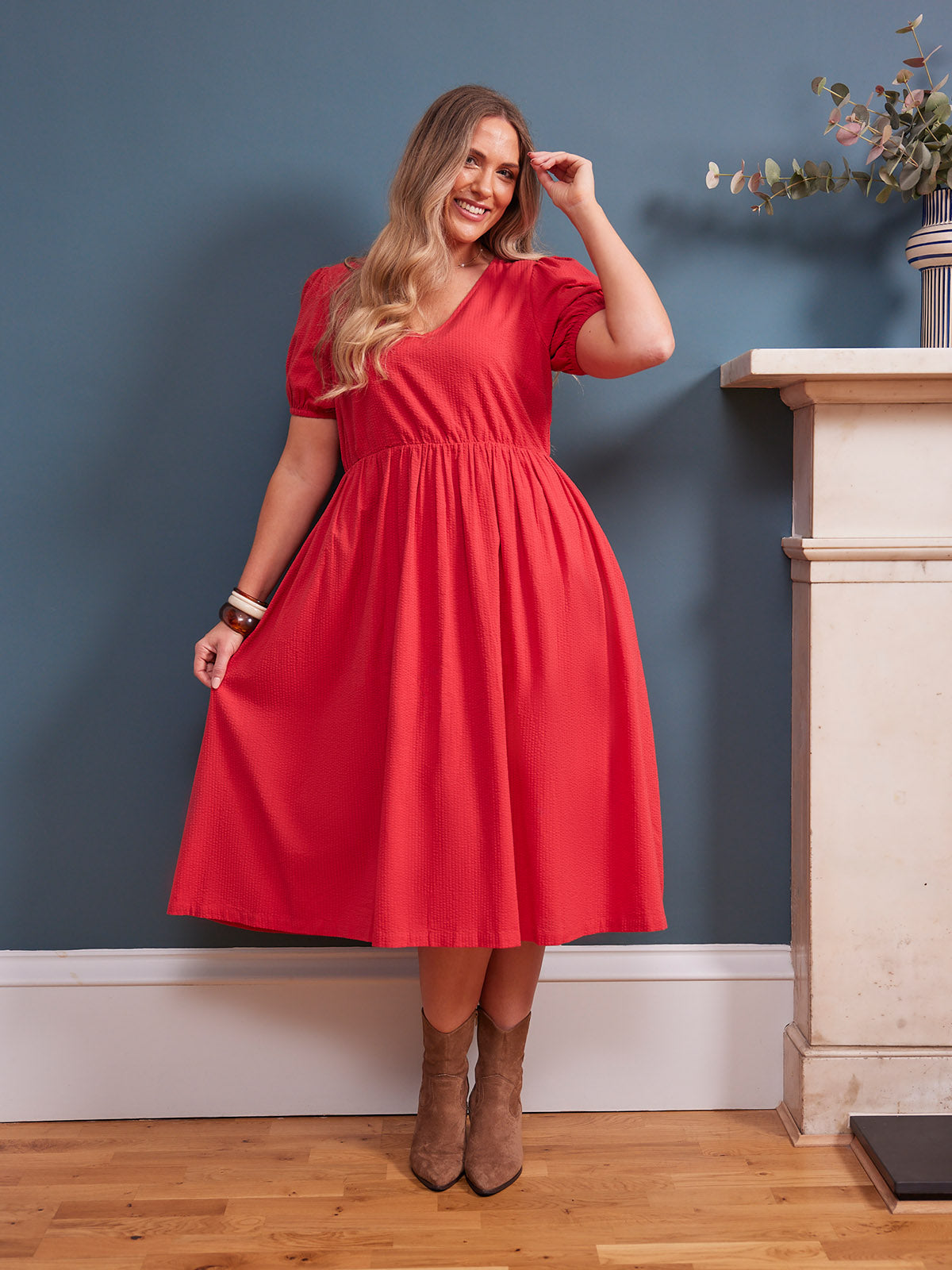 Marilyn Seersucker Dress - Red