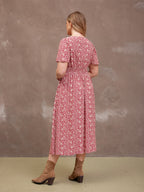Maddie Short Sleeve Dress - Maroon Leaf Print