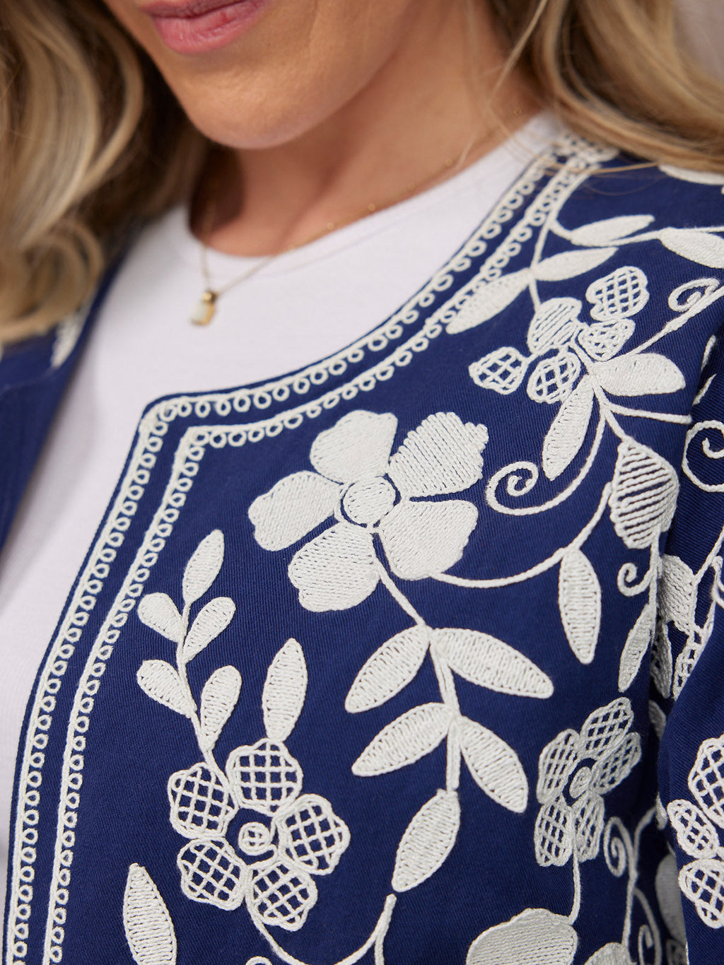 Elaine Embroidered Jacket - Reversible Navy