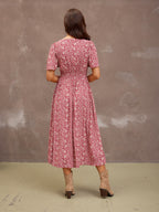 Maddie Short Sleeve Dress - Maroon Leaf Print