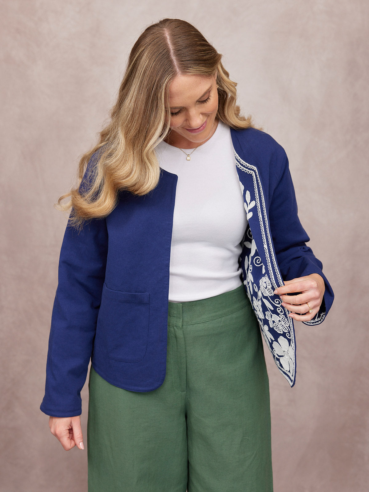 Elaine Embroidered Jacket - Reversible Navy