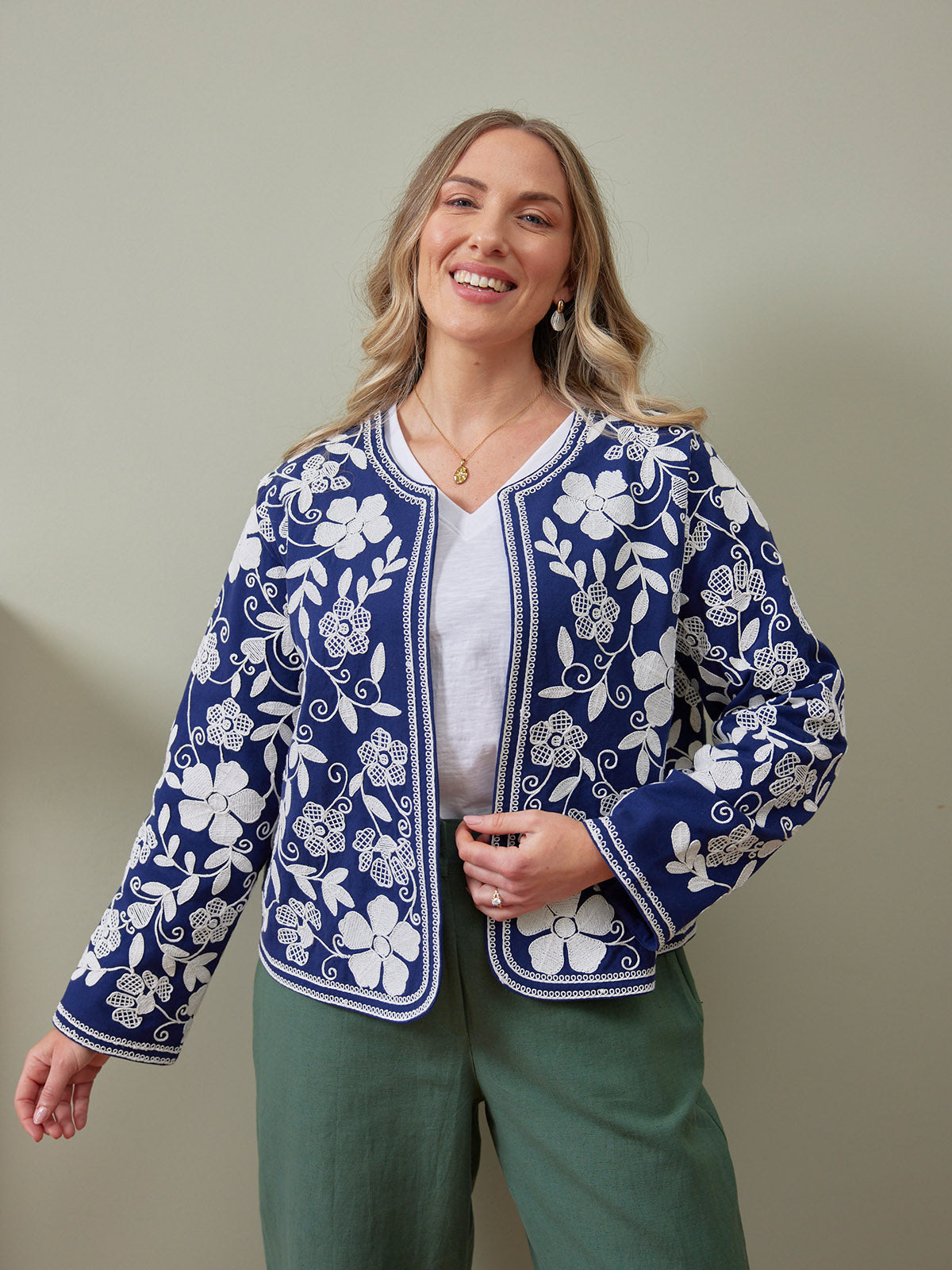 Elaine Embroidered Jacket - Reversible Navy