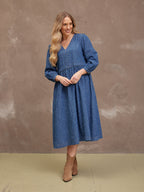 Jessica V-Neck Denim Dress - Printed Paisley