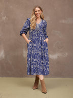 Naaila Paisley Dress - Navy