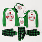 Green Raglan Top Green Plaid Christmas Pajamas Set With "Family CHRISTMAS MAKING MEMORIES TOGETHER 2025" Text Print