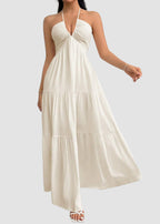 Minimalist Sleeveless Open-Back Halter Maxi Dress