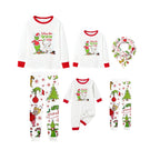 Family Christmas White Pajamas Set With Funny Pattern Print