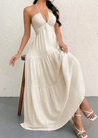 Minimalist Sleeveless Open-Back Halter Maxi Dress