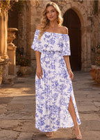 Women's Plus Size Off Shoulder Maxi Dress with Pockets