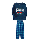Christmas Family Matching Pajamas-Navy & Sky Blue Plaid Pjs Set with "We Are Family Christmas 2025" Artistic Font Print
