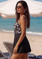 Sleeveless Floral Swimdress & Bottom Set with Adjustable Bust Tie