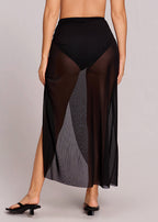 High Slit Mesh Sarong Lightweight Swim Cover-Up Skirt