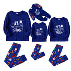 Christmas Family Matching Pajamas-Cozy Blue Pjs Set with Snowman and "Let It Snow" Slogan Print