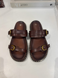 Double Buckle Sandal Gold Dot Print