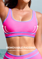 Sporty Color Block High Waist Bikini Set
