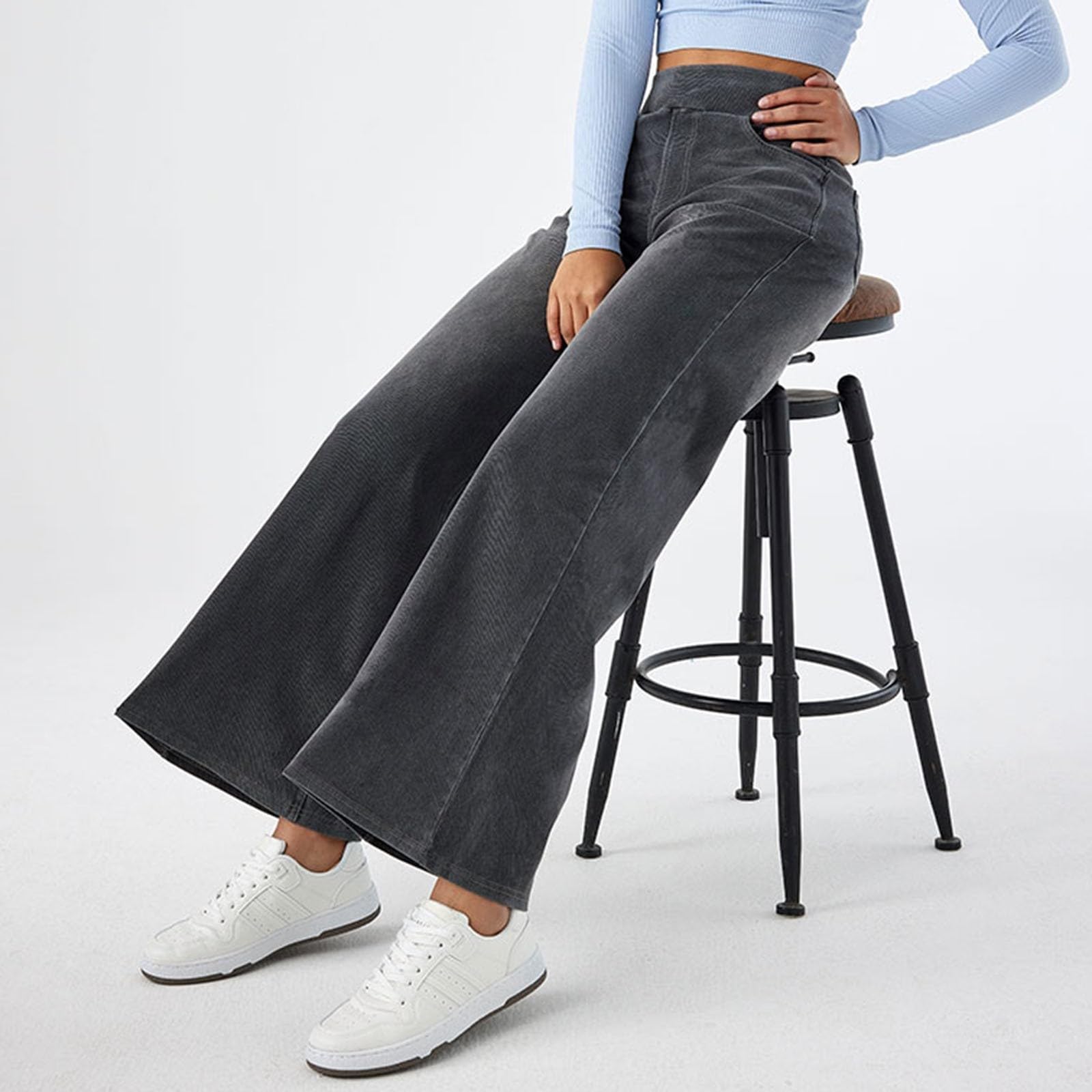 2026🔥FlexTM High Waisted Multiple Pockets Washed Stretchy Knit Casual Bootcut Jeans