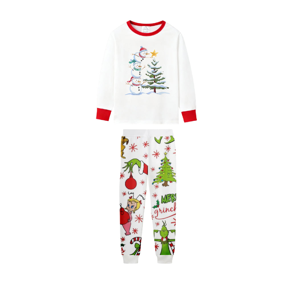 Family Christmas White Pajamas Set With Classic Pattern Print