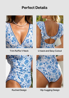 Floral V-Neck Tummy Control One-Piece Swimsuit