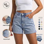 Women's Stretchy High Waisted Turn Up Denim Shorts UK 6-16 Womens Everyday Casual Fit Denim Bottoms