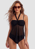 Tankini Swimsuits-Tummy Control Flowy Mesh Tops High Waisted Bottoms