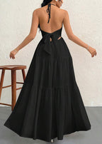 Minimalist Sleeveless Open-Back Halter Maxi Dress