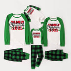Family Christmas 2025 Text Print Long Sleeve Top With Green & Black Plaid Christmas Matching Pajamas