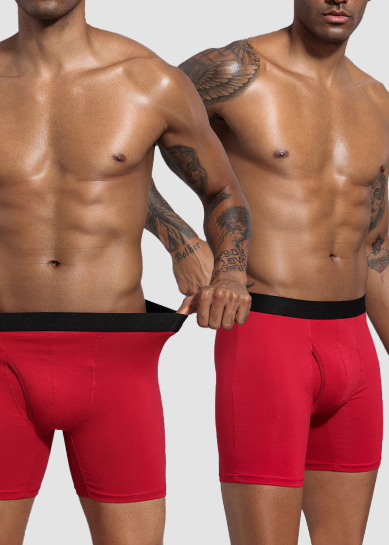 Men's Cotton Long Leg Boxer Briefs with Fly - 5 Pack