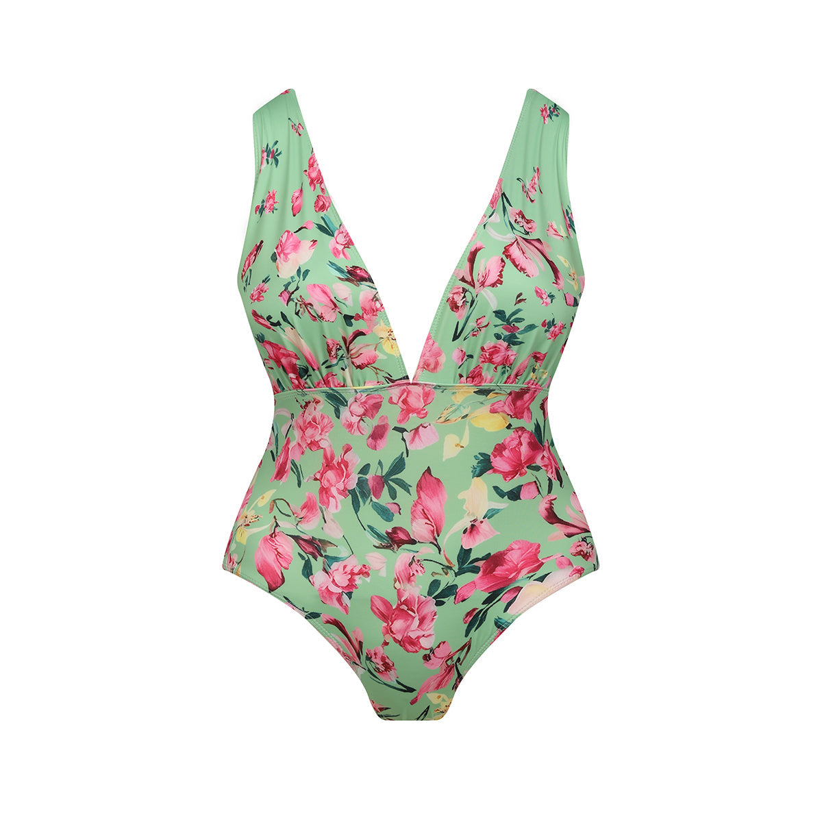 Mint Green & Pink Florals One-Piece Swimsuit&Skirt