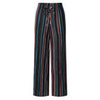 Black Stripe Abstract Print Wide-Leg Drawstring Palazzo Pleated Pants XXPLUS(6XL+)