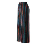 Black Stripe Abstract Print Wide-Leg Drawstring Palazzo Pleated Pants XXPLUS(6XL+)