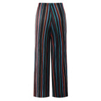 Black Stripe Abstract Print Wide-Leg Drawstring Palazzo Pleated Pants XPLUS(4XL-5XL)