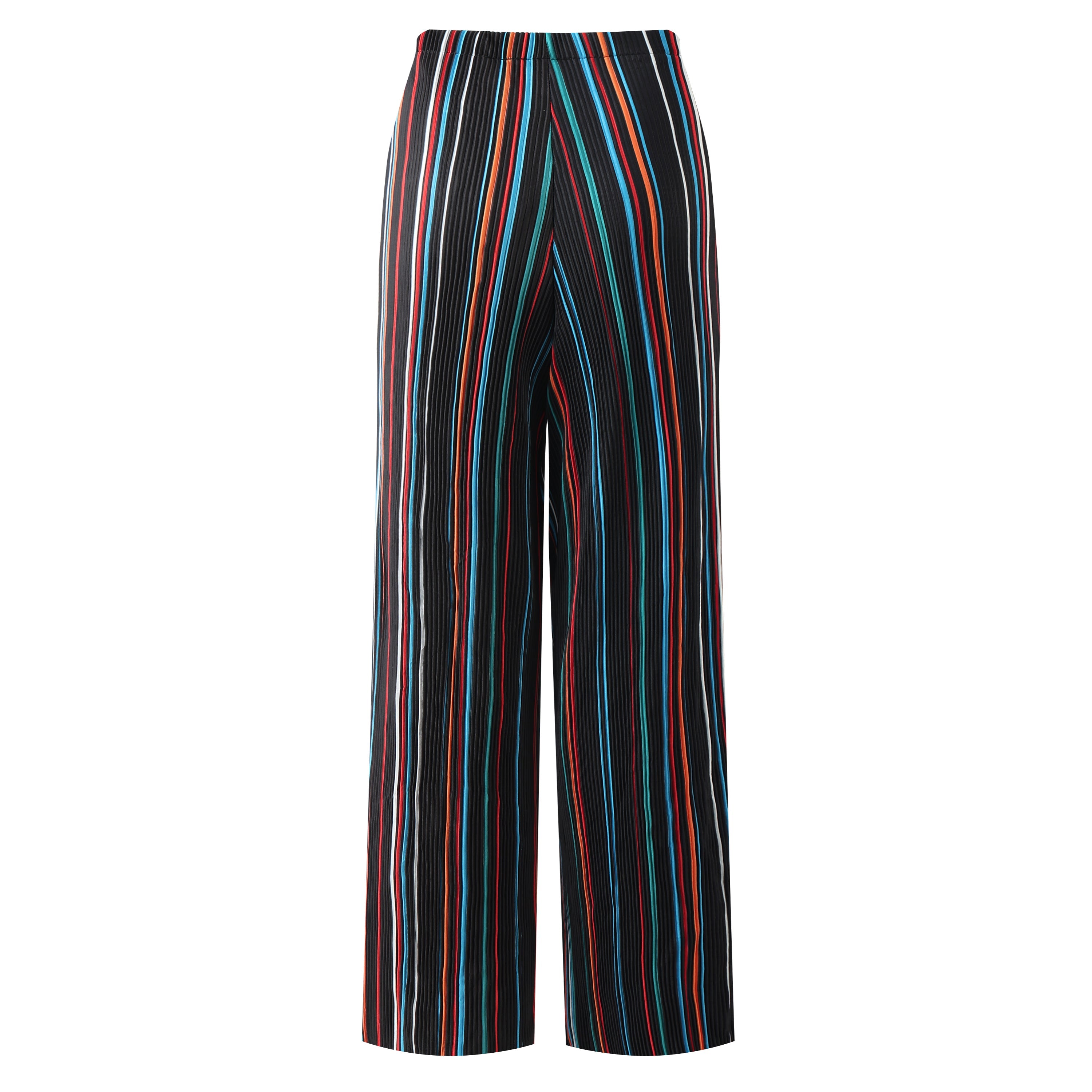 Black Stripe Abstract Print Wide-Leg Drawstring Palazzo Pleated Pants XPLUS(4XL-5XL)