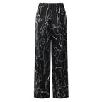 Black Line Art Abstract Print Wide-Leg Drawstring Palazzo Pleated Pants XPLUS(4XL-5XL)