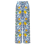 Lemon Motifs Blue Scrollwork Ornate Print One-Piece Swimsuit&Skirt&Pants