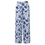Boho Breeze Blue Floral Wide-Leg Trousers Palazzo Pants XPLUS(4XL-5XL)