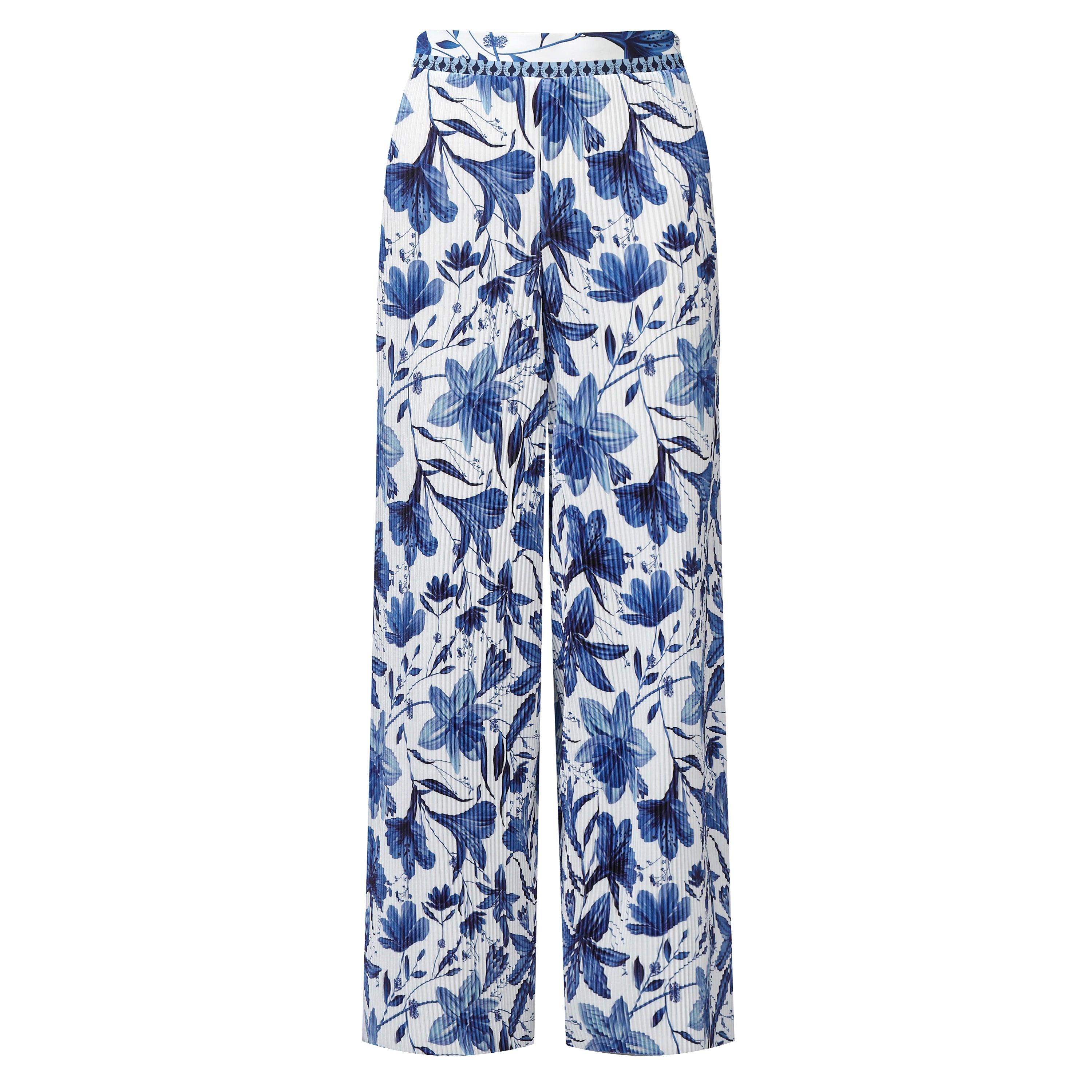 Boho Breeze Blue Floral Wide-Leg Trousers Palazzo Pants XXPLUS(6XL+)
