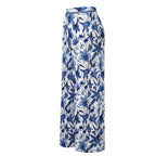 Boho Breeze Blue Floral Wide-Leg Trousers Palazzo Pants PLUS(2XL-3XL)